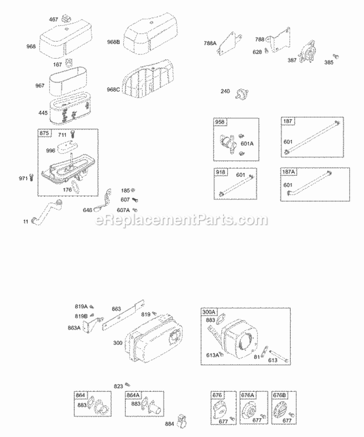 Air Cleaner Muffler Fuel Diagram and Parts List for 311707-0026-E1  Briggs and Stratton Engine